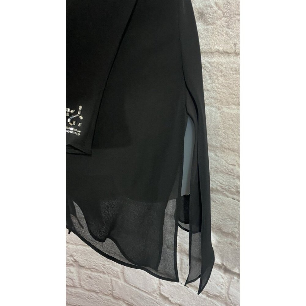 JR Nites By Caliendo Black Layered Tunic Top Silver Beads Asymmetrical Hemline 8 - Picture 5 of 10